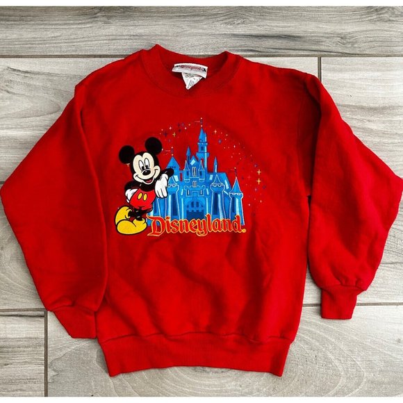 Vintage Mickey Inc Kids Crewneck Red Sweatshirt Disneyland Mickey Mouse size M - Picture 1 of 3